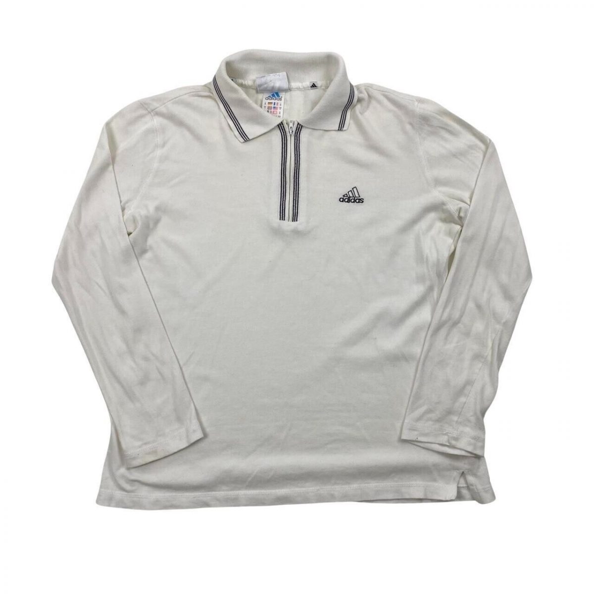 Adidas White Long Sleeved Quarter Zip Polo Shirt Size Mens S