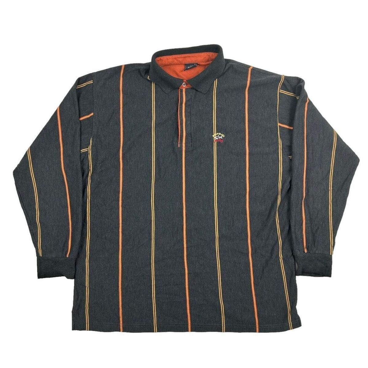 PAUL & SHARK Black Orange Vintage Long Sleeve Polo Shirt Size XL