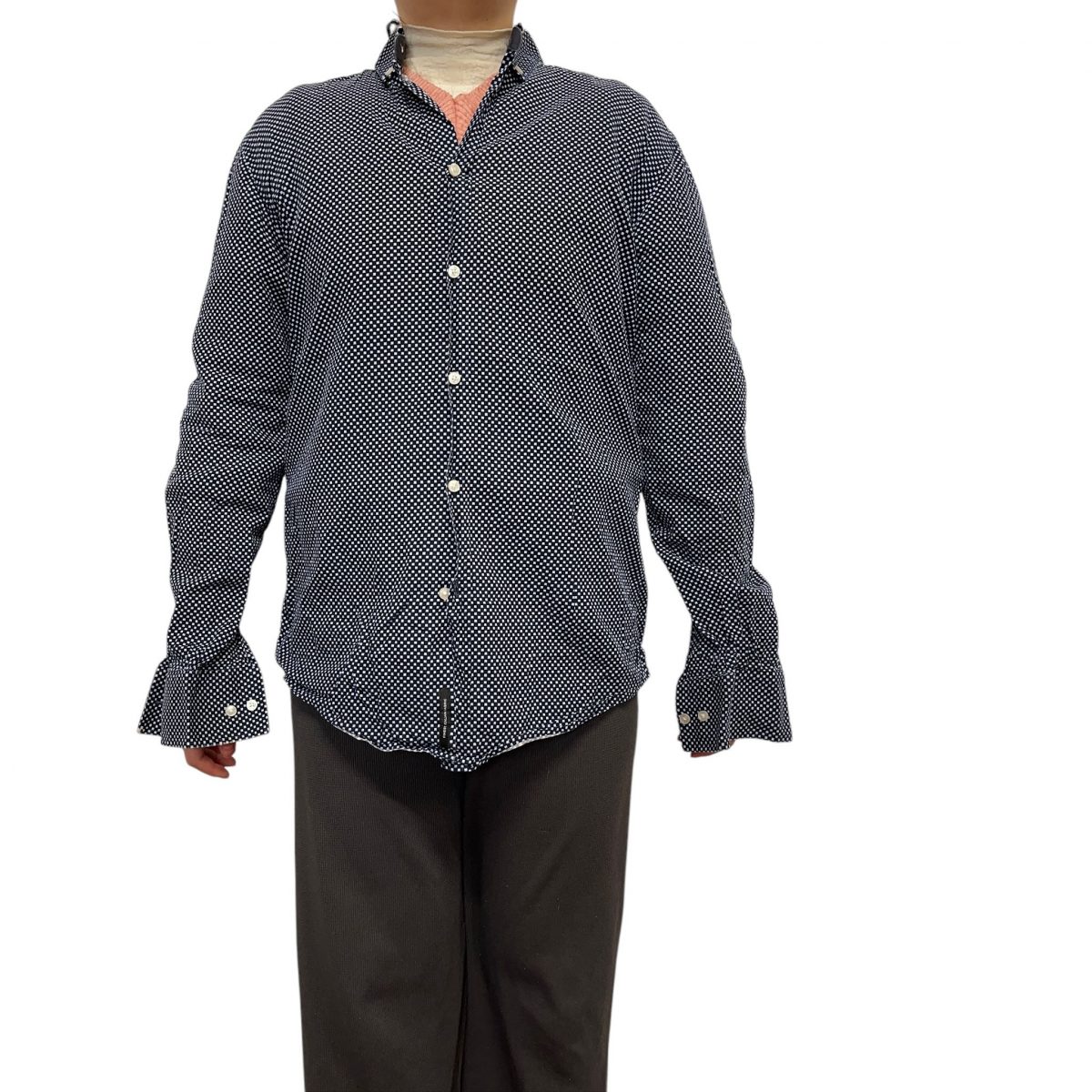 Boss Blue White Polka Dotted Long Sleeved Shirt Mens Size M