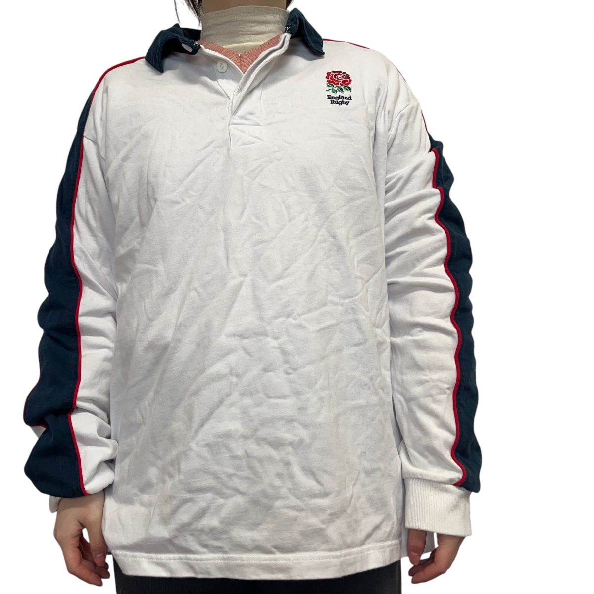 Official England Rugby White Blue Long Sleeved Pullover Sweatshirt Mens Size XL