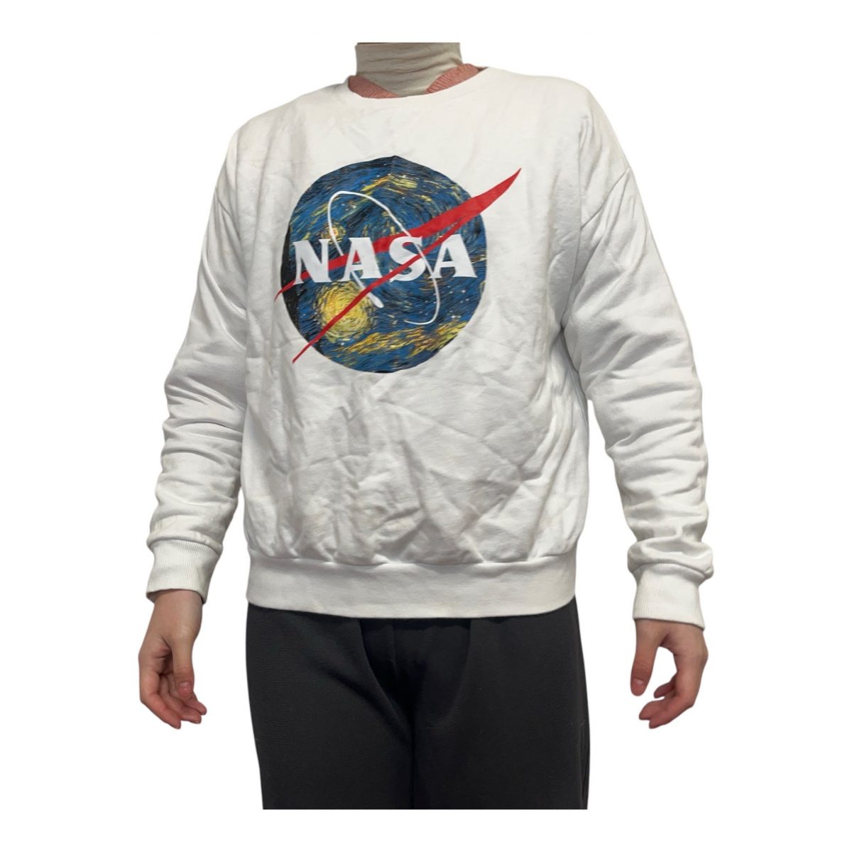 Nasa White Blue Long Sleeved Sweatshirt Mens Size S